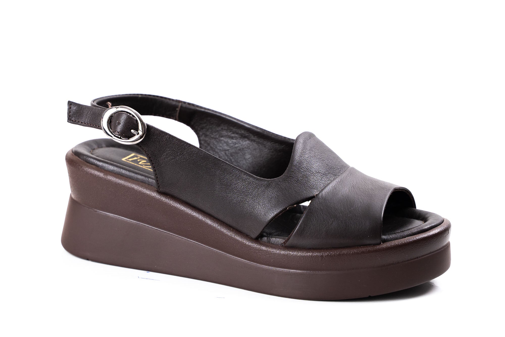 women genuine leather dark brown platform sandals