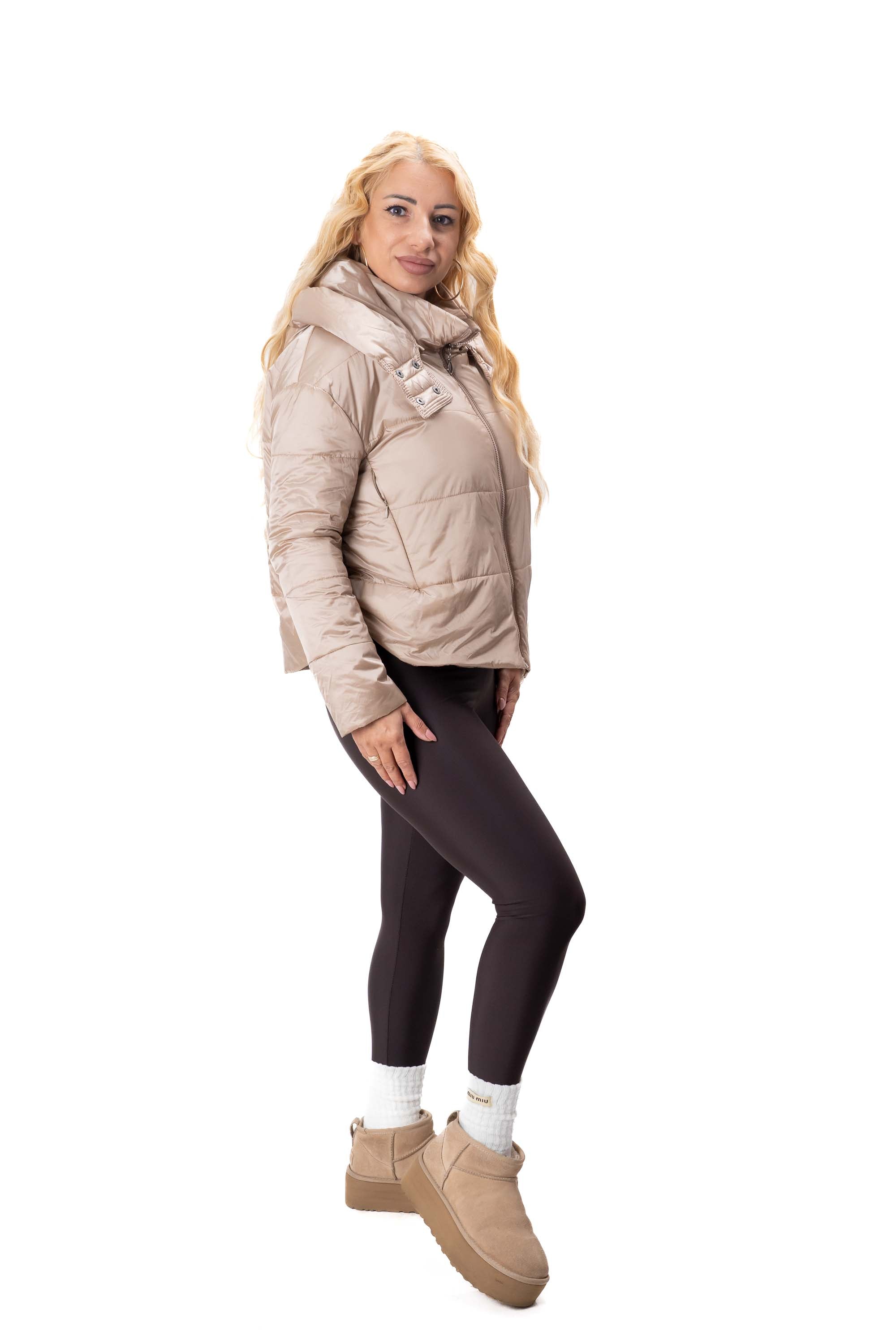 късо дамско яке бомбър шушляк бежово