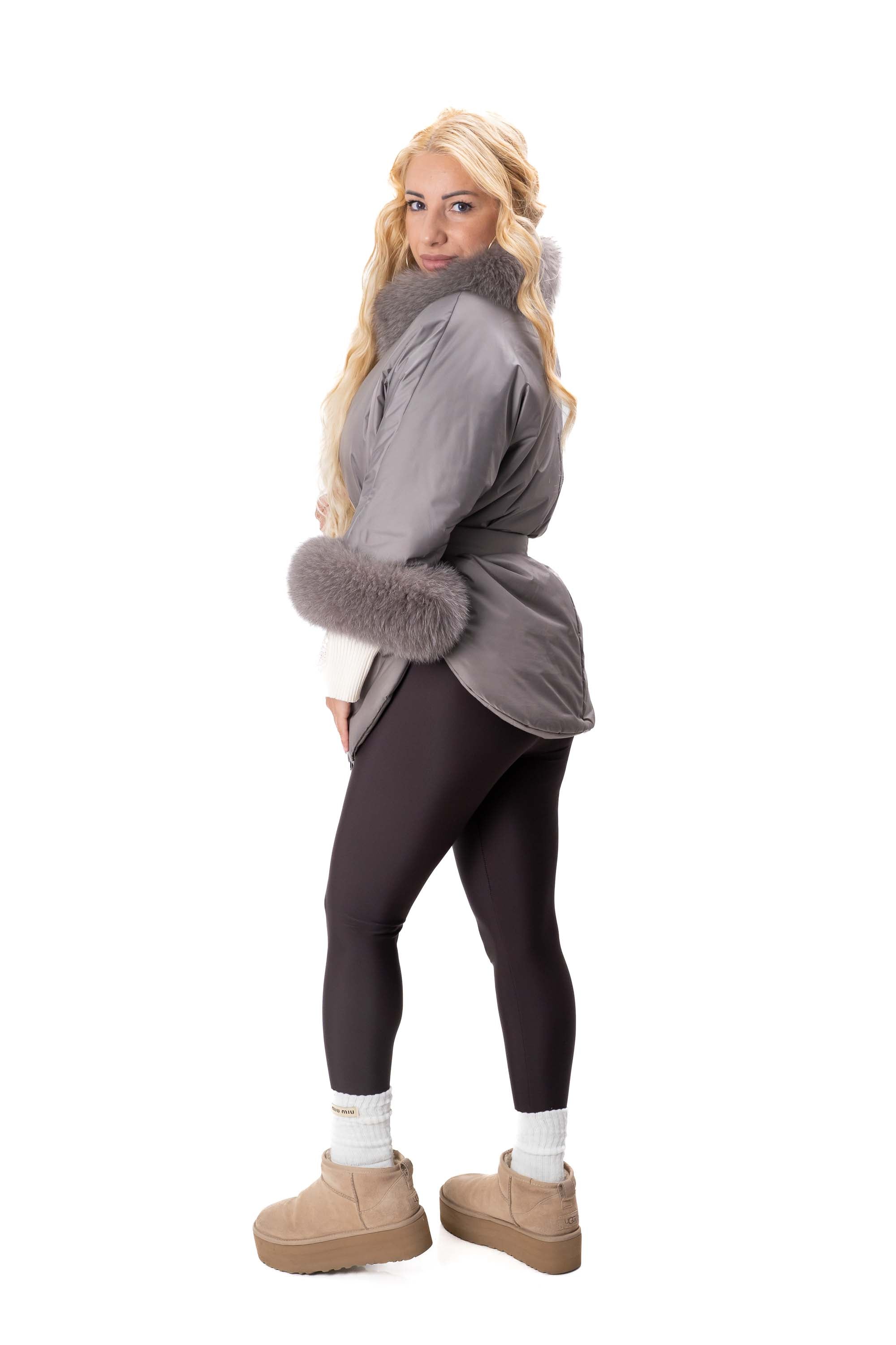 дамско топло яке от шушляк с пух в сиво