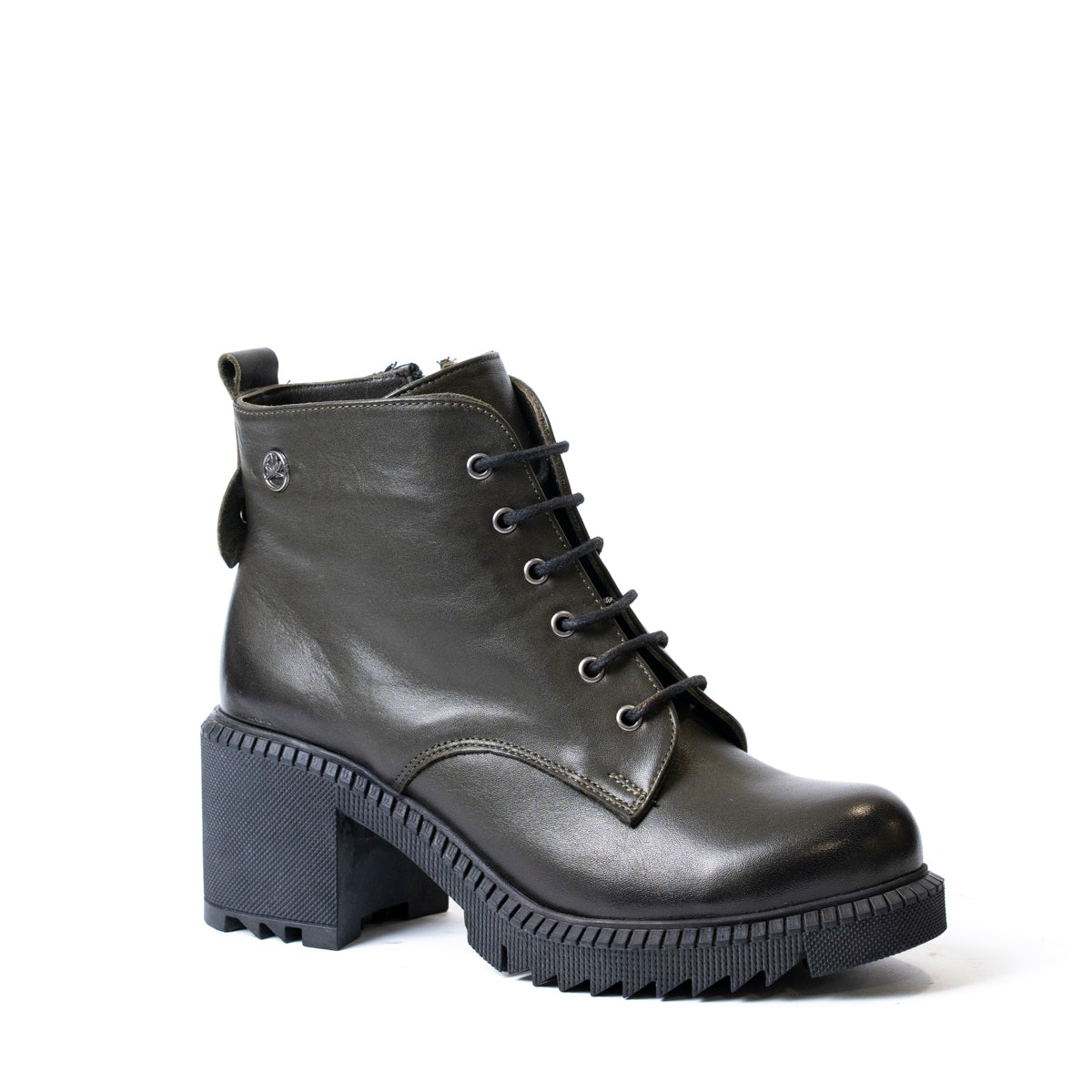 Маслено зелени дамски боти с дебел ток – модел 3032-87