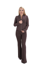 Дамски комплект – модел 21342199, панталон чарлстон и блуза с цип, тъмно кафяв