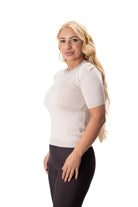 дамска бежова блуза фино плетиво и блестящи камъни