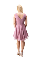women short flared dress with delicate glitter in powder color 3012