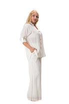 дамски комплект 2 части екрю широк панталон и риза