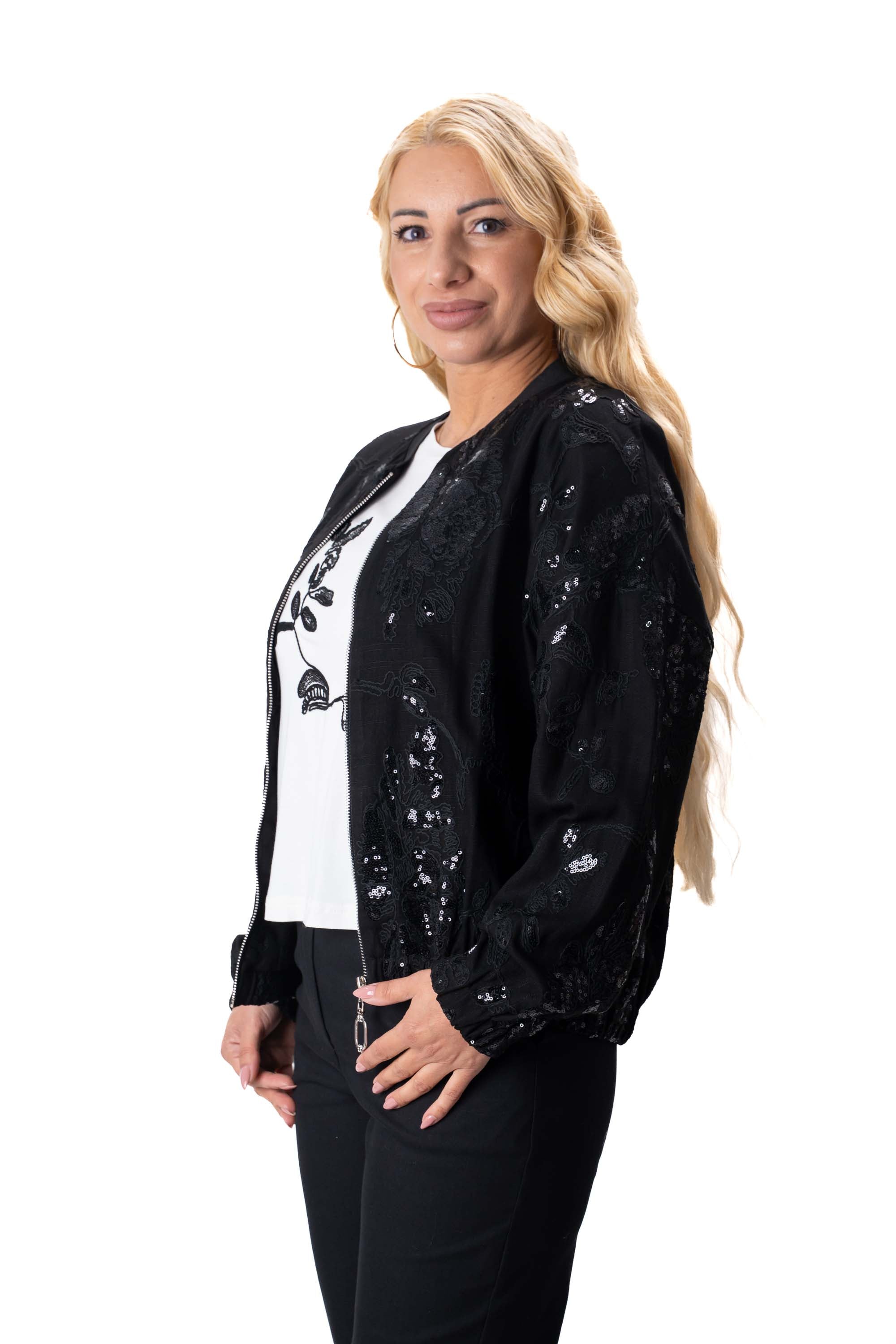 Елегантен суитшърт черен с пайети от комплект 