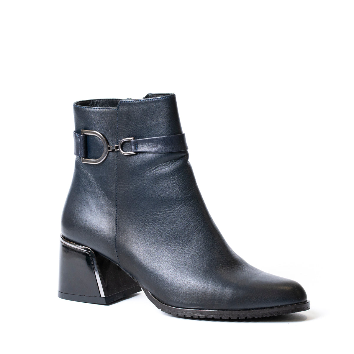 Тъмно сини дамски боти от естествена кожа с дебел ток – модел 39 Laci