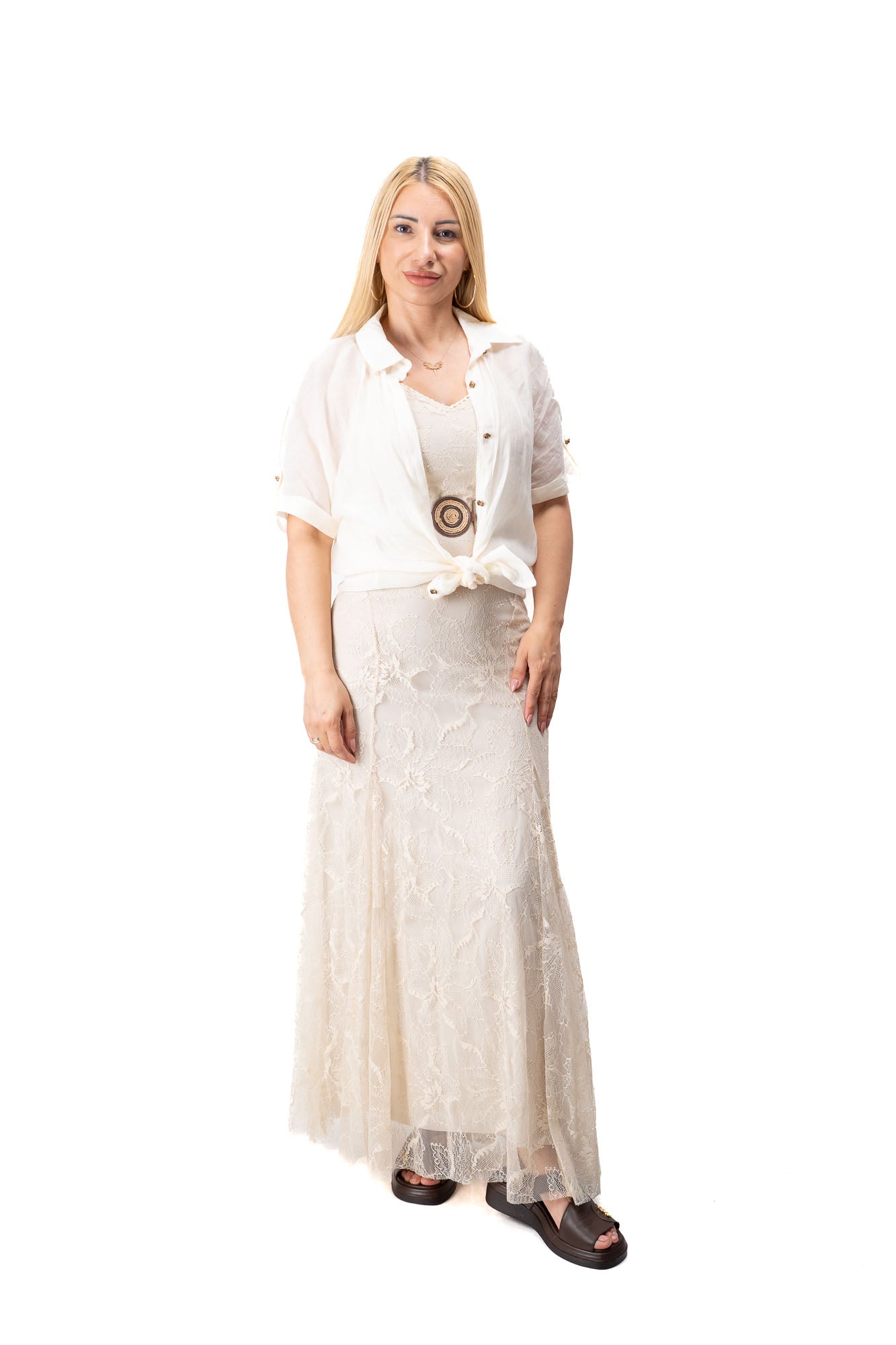 women two piece lace dress with lightweight overshirt