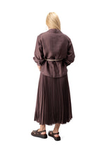 dark brown pleated skirt and shirt women elegant set