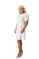 къса официална луксозна рокля екрю с буфан ръкав