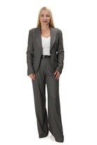 Elegant brown houndstooth women’s suit with wide leg trousers and fitted blazer 2159