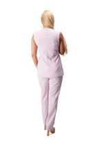 women pink two piece suit with long vest and trousers