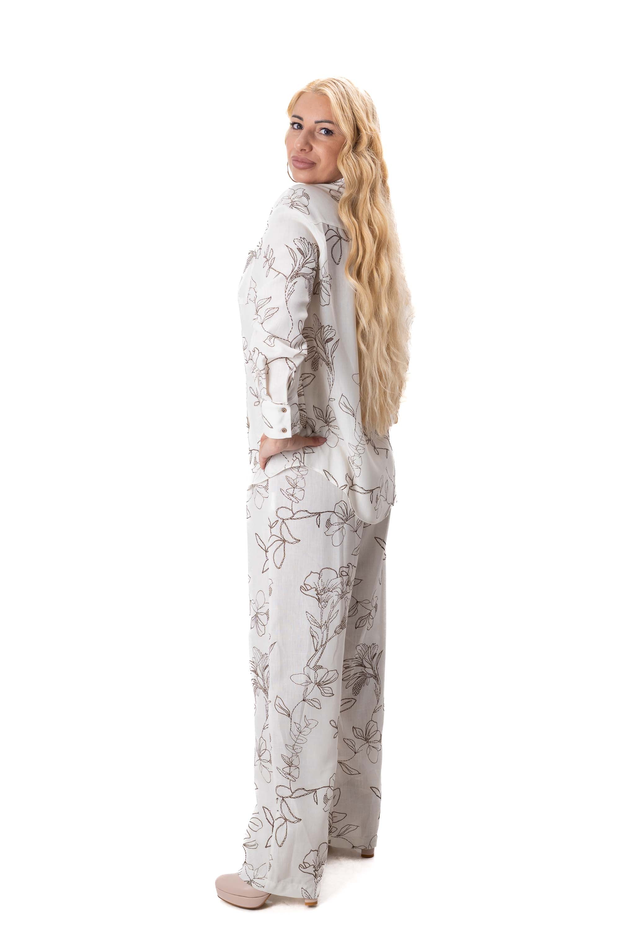 модерен дамски комплект две части лен бежов