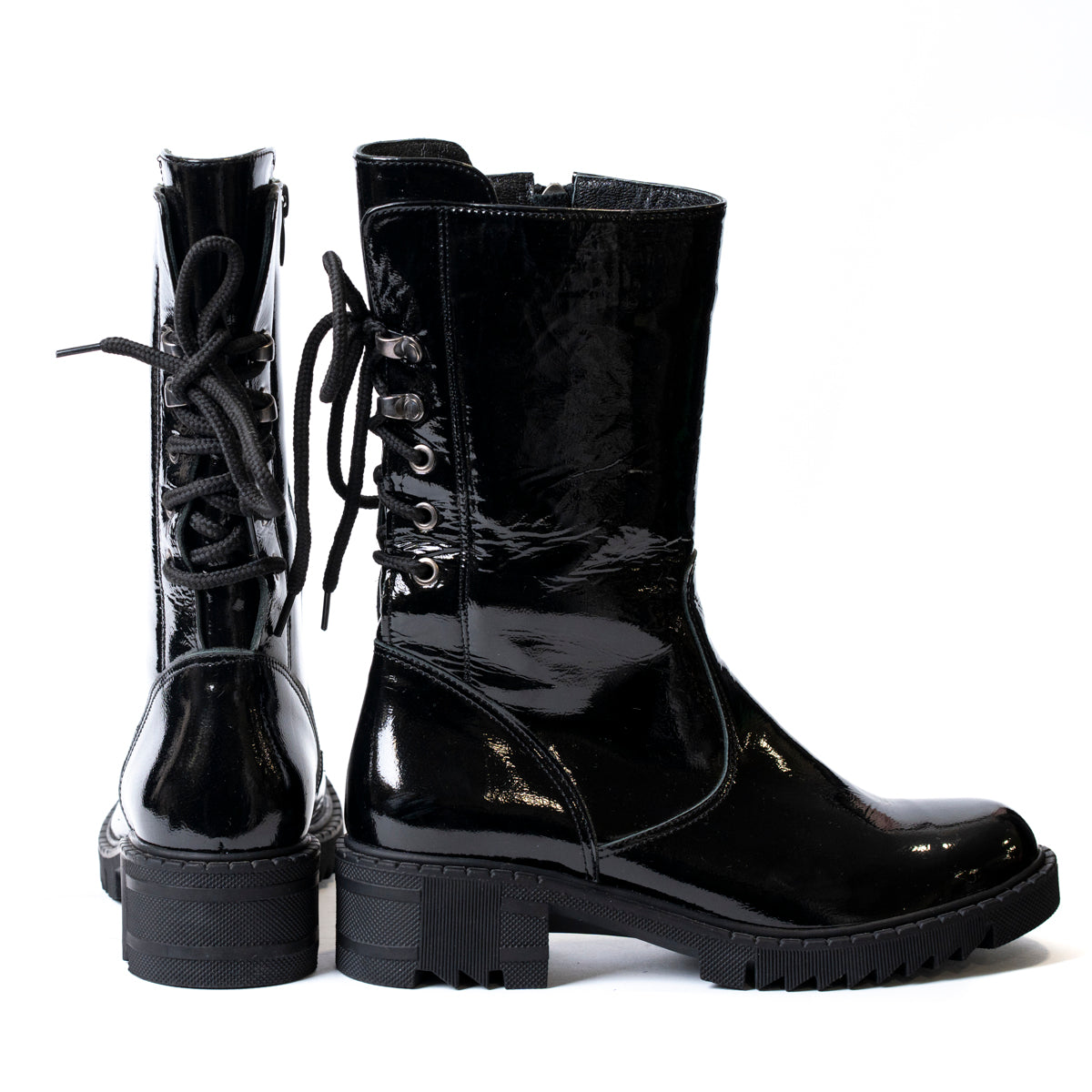 Модерен дизайн дамски черни боти тип ботуш K-124