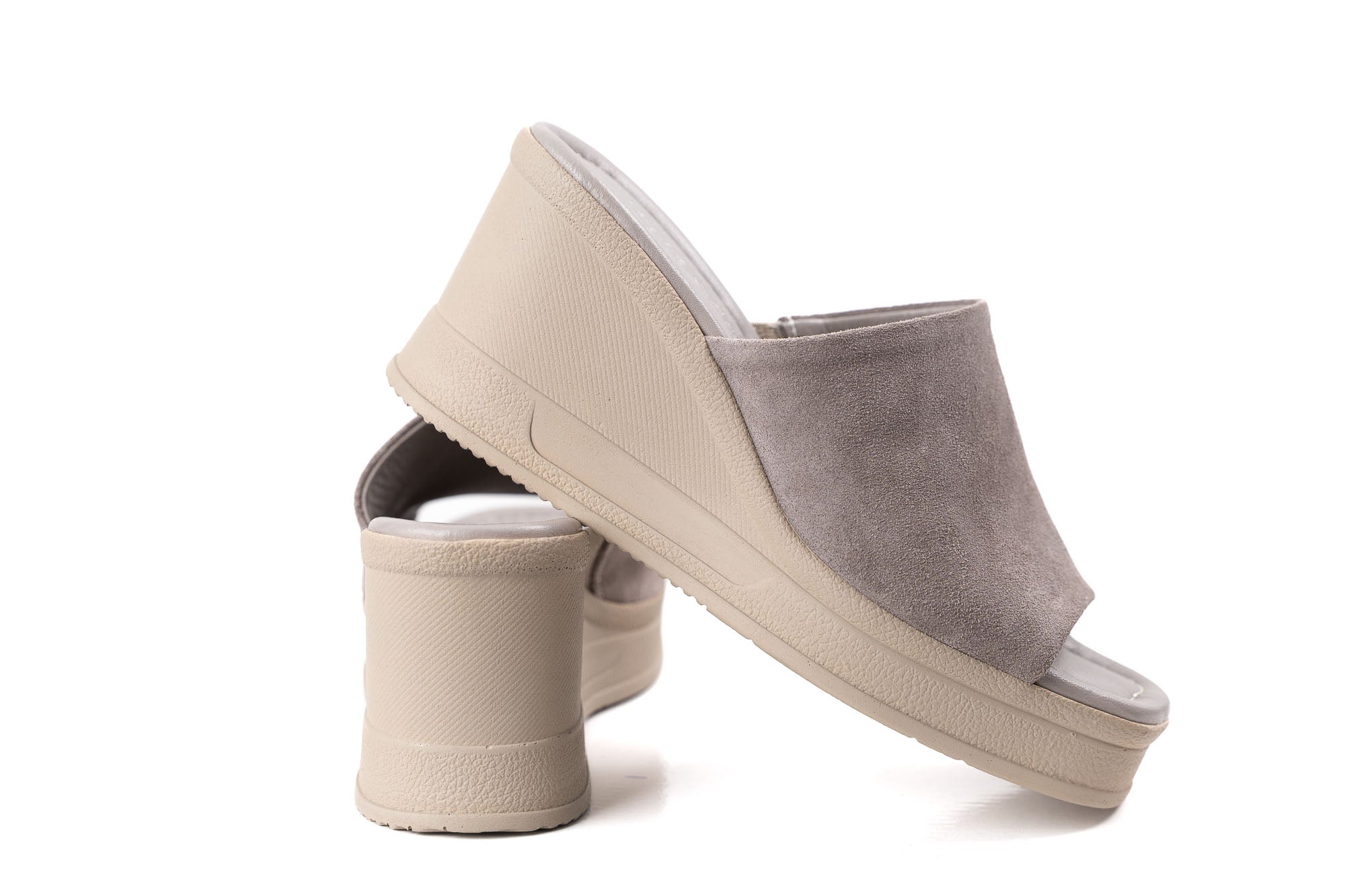 beige grey suede clogs women platform sandals