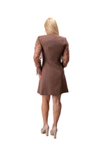 brown elegant blazer dress women lace sleeve detail