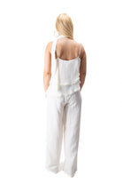 women linen two piece set with wide leg trousers and asymmetrical tank top in ecru 10695