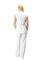 ecru luxury women suit wide pants vest gold belt