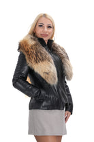 Черно дамско кожено яке с удобна сваляща се яка