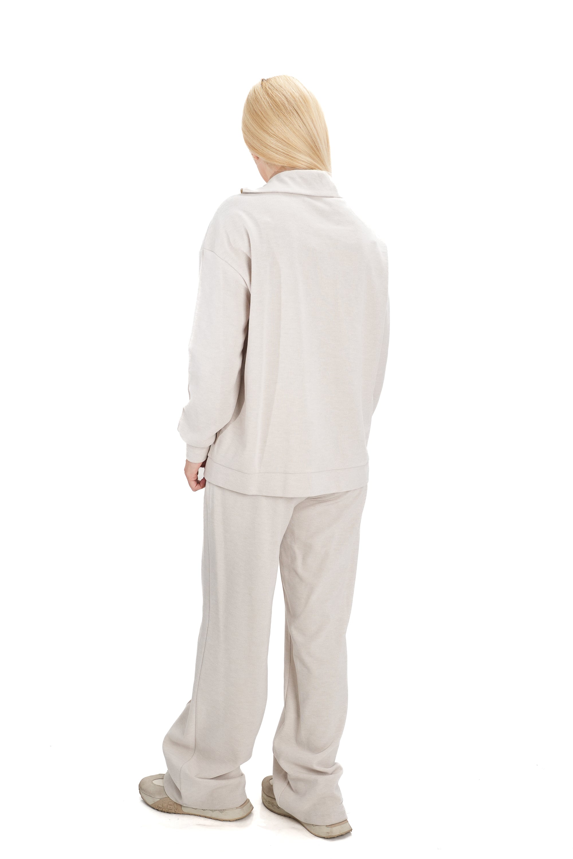 Ежедневен дамски комплект от 2 части, бежов меланж