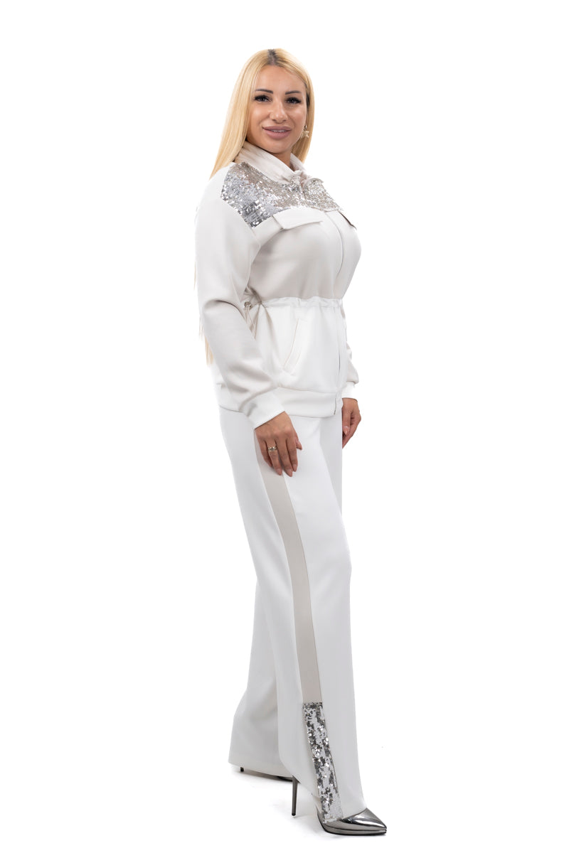 ежедневен дамски комплект от 2 части бежово с пайети