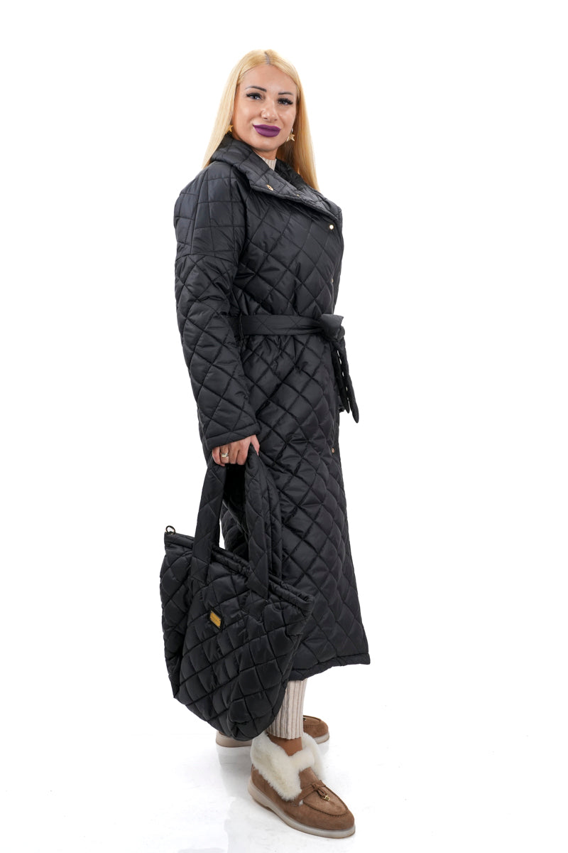 Елегантно дамско зимно дълго яке от шушляк с подарък чанта