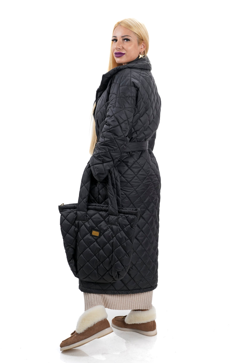 Топло дамско дълго яке палто с подарък чанта за зимни визии