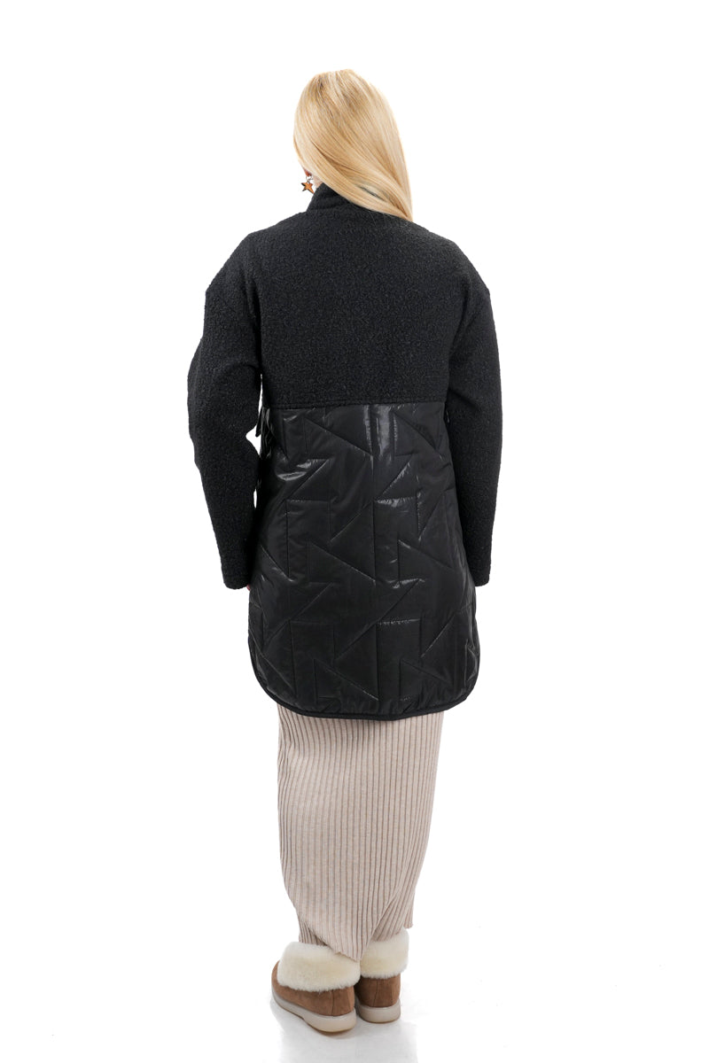 Дамско черно пухено яке с шушляк за студени зимни дни