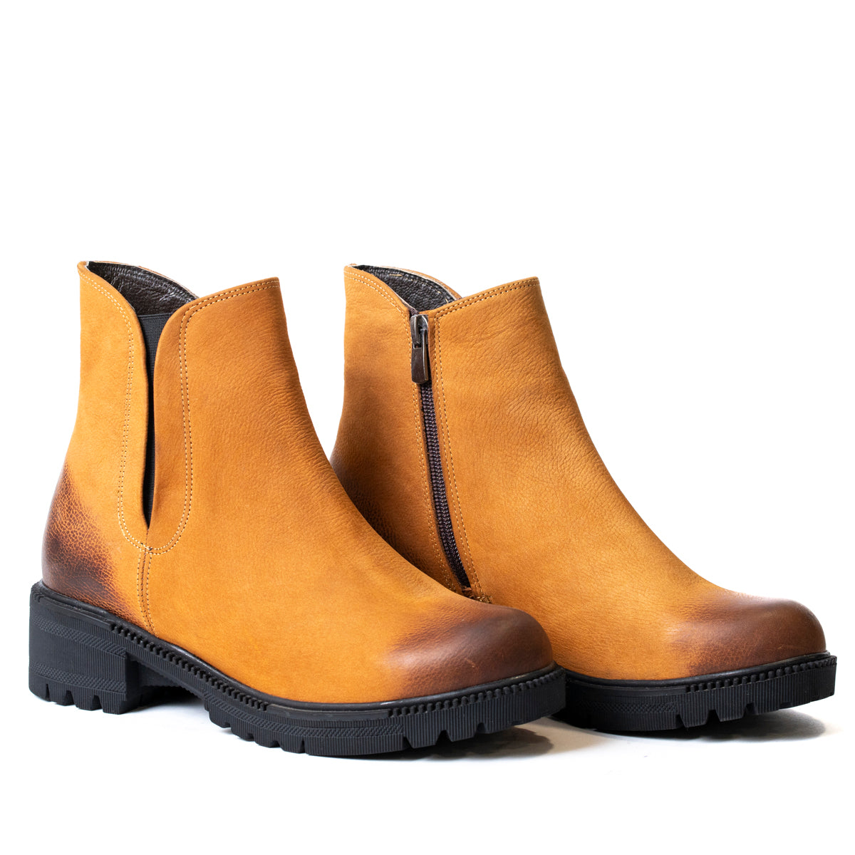 Горчица дамски ниски боти от набук – модел 119 Taba Nabuk