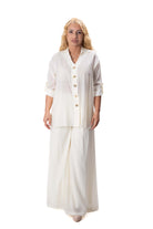 летен дамски комплект екрю с широк панталон и свободна риза LUXU