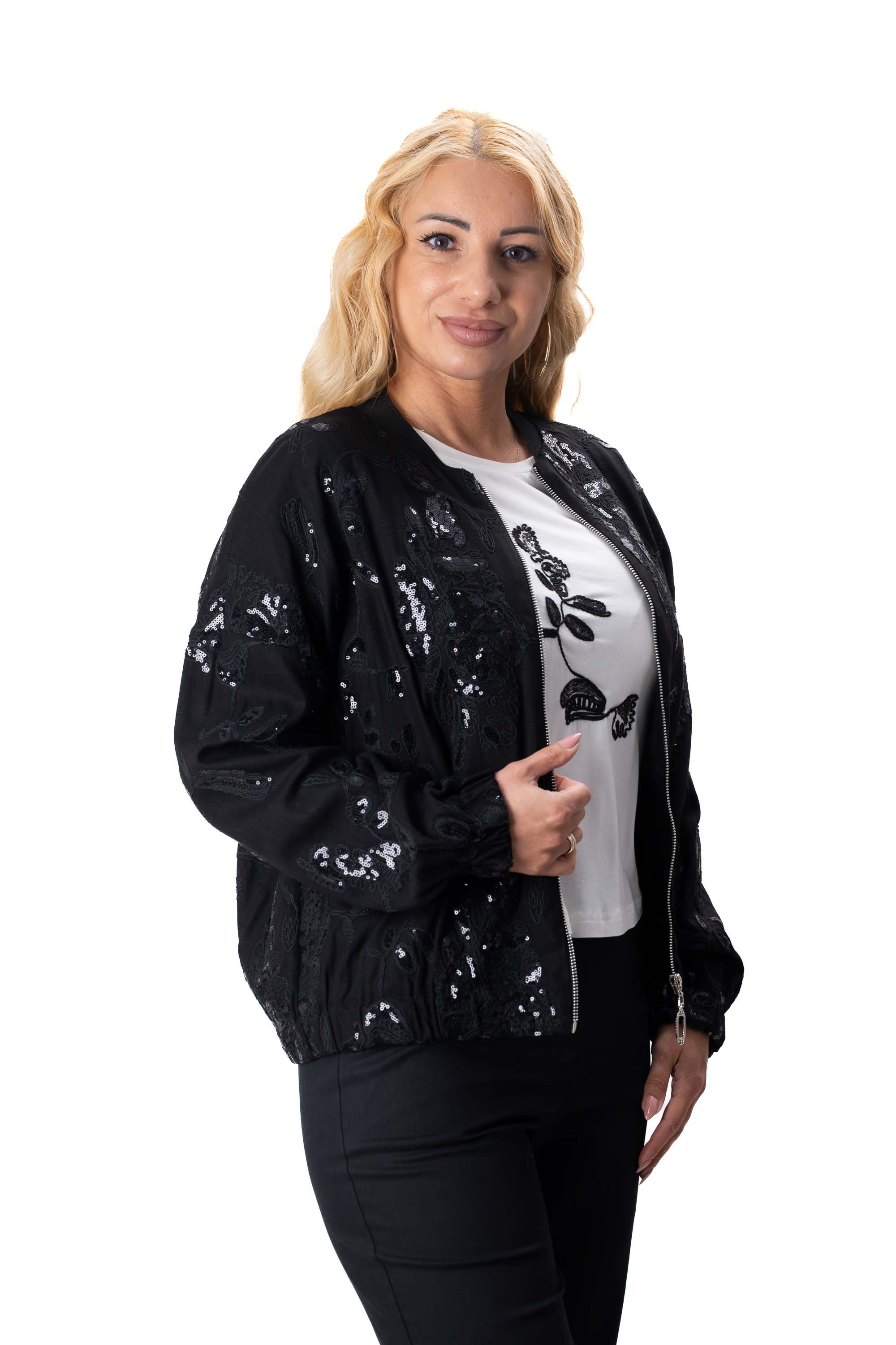 Черен пайетен суитшърт в комплект от 3 части ленен