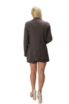 Women’s two-piece melange suit with long blazer and shorts in dark coffee brown 1122