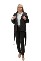 Dark brown women’s short trench coat with waist belt, elegant transitional outerwear – LUXU 1884