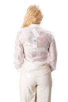 Ecru cream women’s shirt with ruffle jabot and embroidery model 3359
